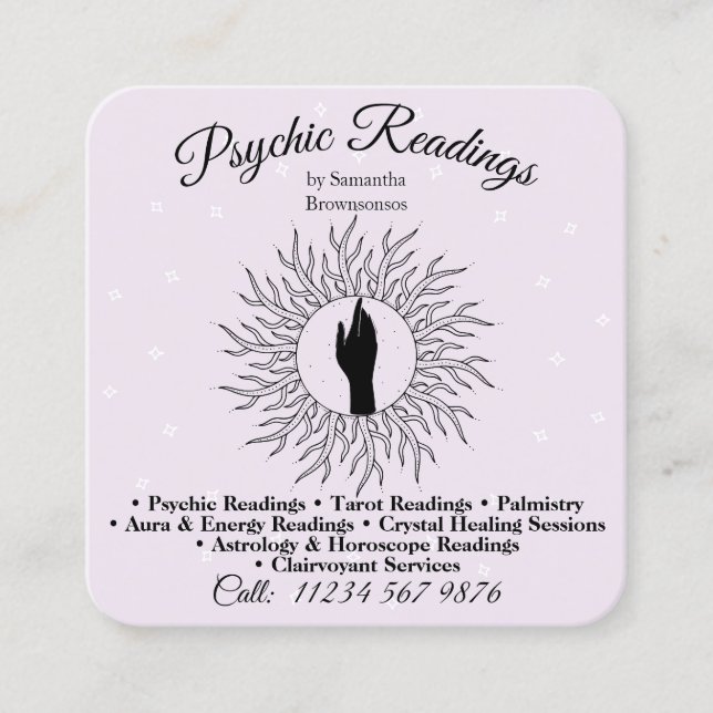 Psychic Medium Astrologist Massage Purple Healing Square Business Card (Front)