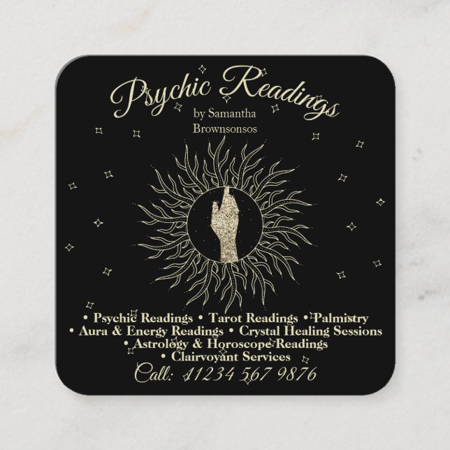 Psychic Medium Astrologist Massage Sepia Healing Square Business Card (Front)