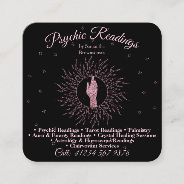 Psychic Medium Astrologist Massage Therapy Healing Square Business Card (Front)