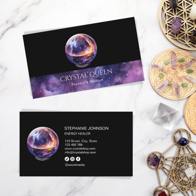 Psychic Medium Purple Galaxy Mystic Crystal Ball Business Card (Creator Uploaded)