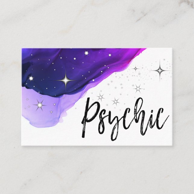 *~* Psychic Medium Stars Watercolor Purple Business Card (Front)