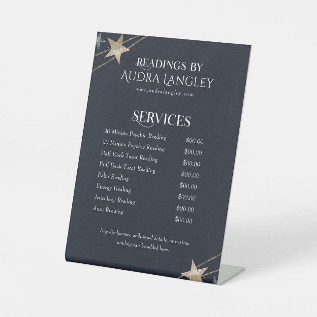 Psychic Medium, Tarot Reader Price List Pedestal Sign (Front)