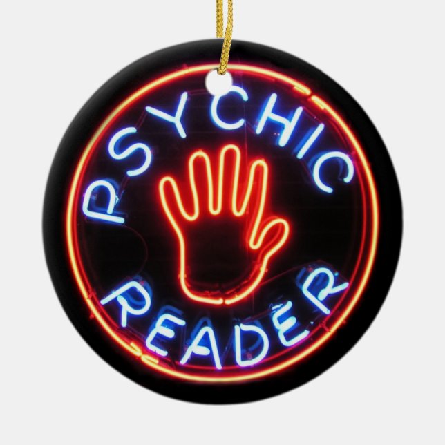 Psychic Reader Neon Sign Ceramic Tree Decoration (Front)