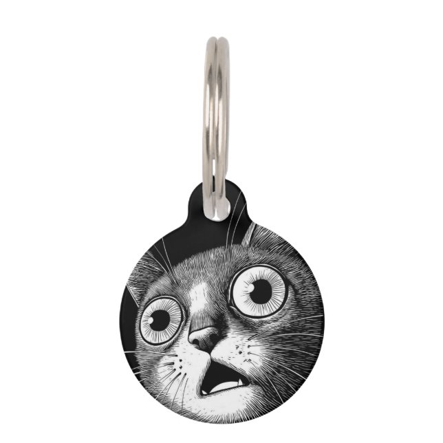 Psycho Cat - Whimsical Retro Pet ID Tag (Front)