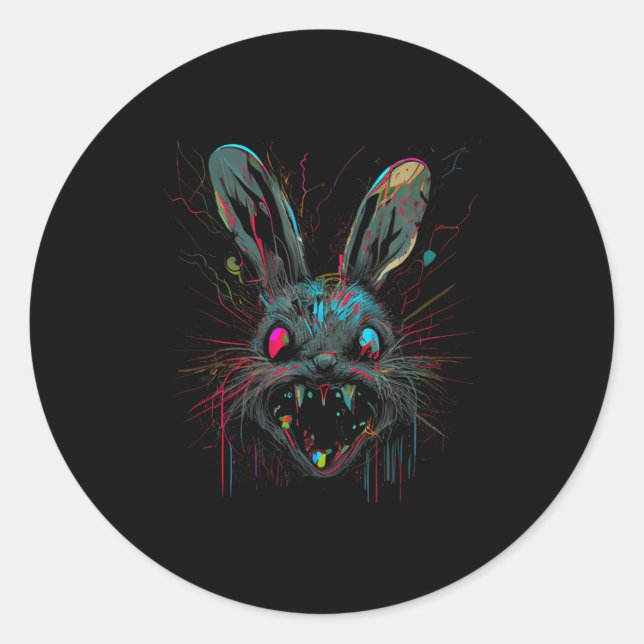 Psycho Crazy Paint Bunny Horror Classic Round Sticker (Front)