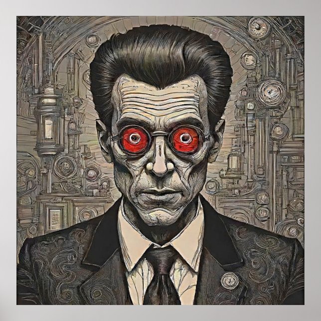 Psycho Killer Steampunk Retro Ink Drawing Poster (Front)