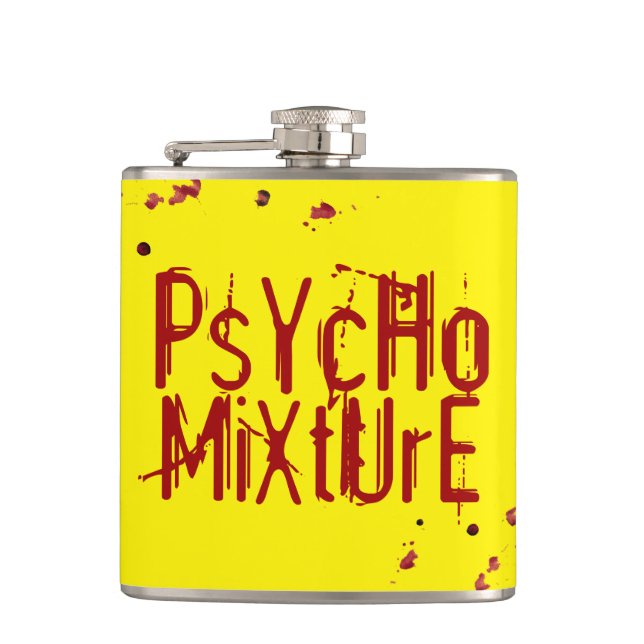 Psycho Mixture Yellow Vinyl Wrapped Flask (Front)