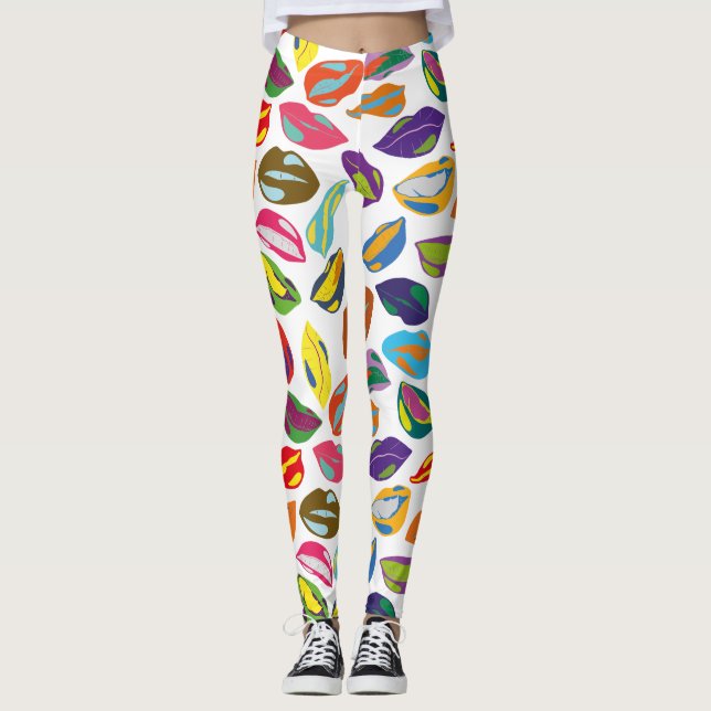 Psycho retro colourful pattern Lips Leggings (Front)