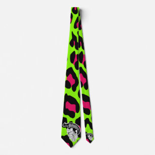 Psycho Skull Lime Green Leopard  Tie