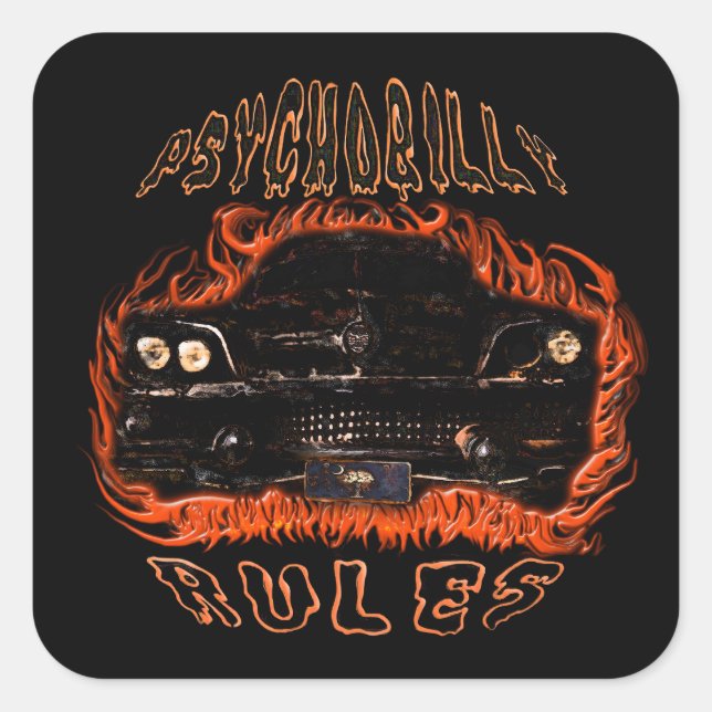 Psychobilly Rules Flames SC Square Sticker (Front)