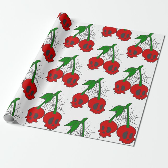 psychobilly spiderweb rockabilly cherry skull web wrapping paper (Unrolled)