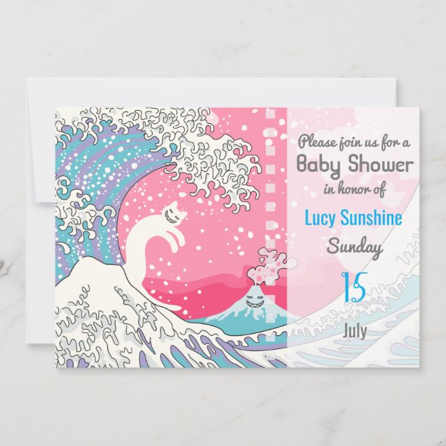 Psychodelic Bubblegum Kunagawa Surfer Cat Invitation (Front)