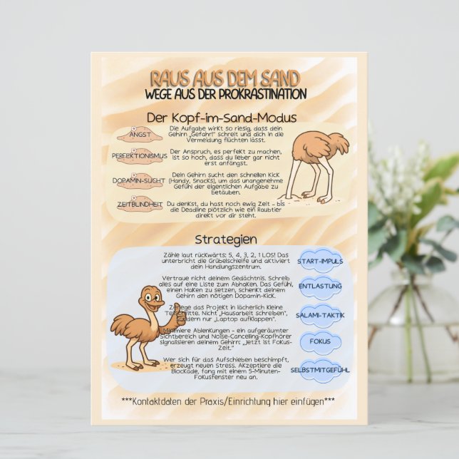 Psychoedukation Infoblatt Prokrastination Save The Date (Standing Front)