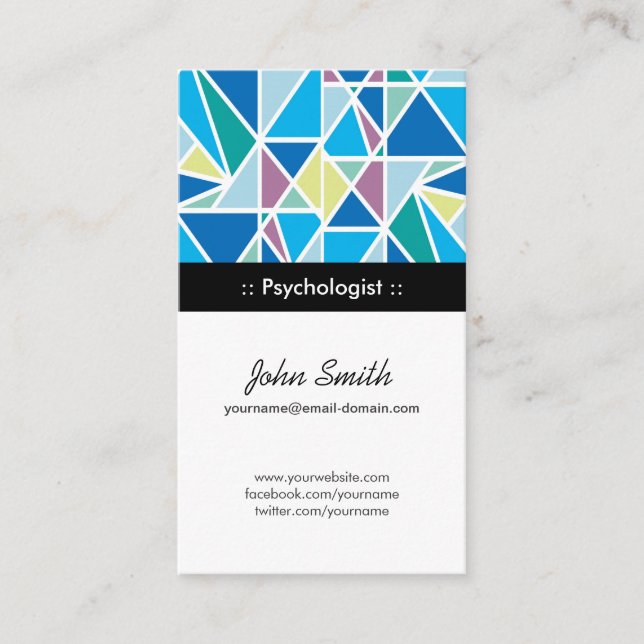 Psychologist - Blue Abstract Geometry Business Card (Front)