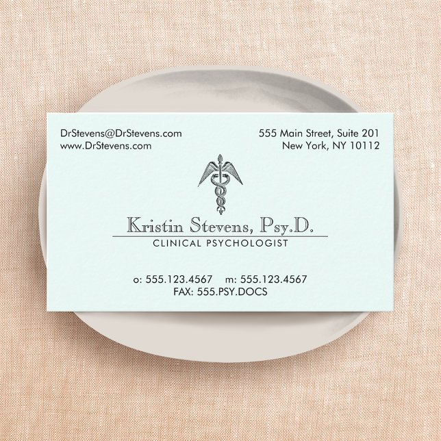 Psychologist Caduceus Medical Professional  Business Card (Creator Uploaded)