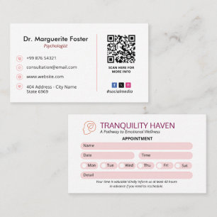 Psychologist Clinic Business Modern Appointment Business Card