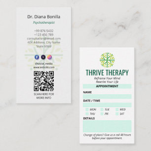 Psychologist Clinic Business Modern Appointment Business Card