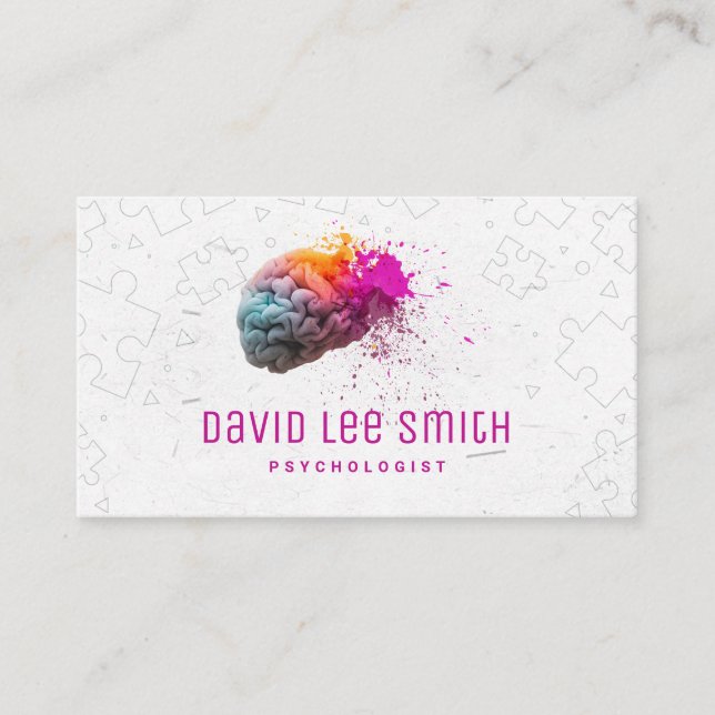 Psychologist colourful brain business card (Front)