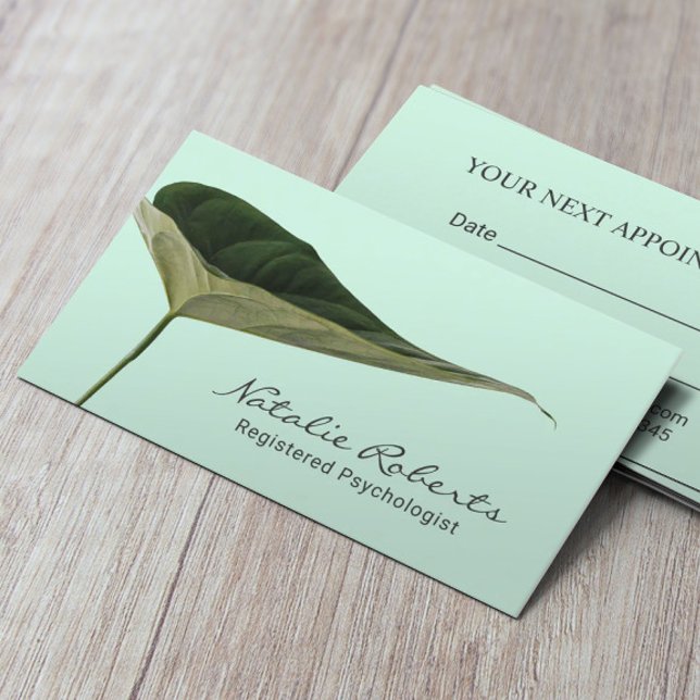 Psychologist Counsellor Elegant Mint Foliage  Appointment Card (Creator Uploaded)