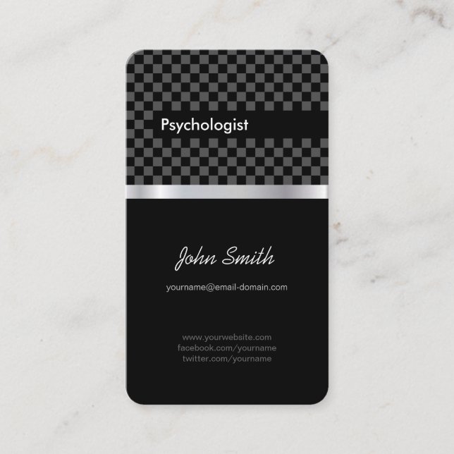 Psychologist - Elegant Black Chequered Business Card (Front)