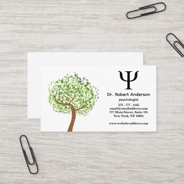 Psychologist Green Tree  Business Card (Front/Back In Situ)