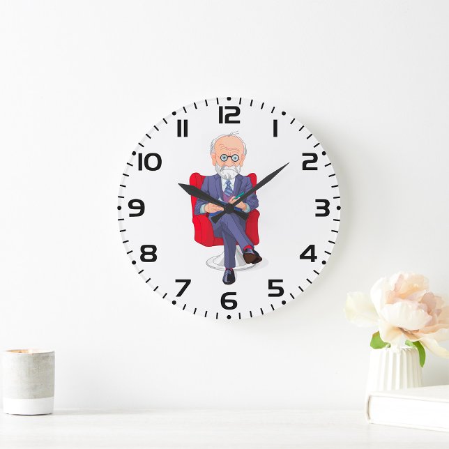 Psychologist in Suit with Notepad Sitting Large Clock (Creator Uploaded)