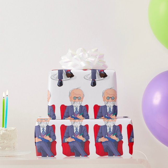 Psychologist in Suit with Notepad Sitting Wrapping Paper (Creator Uploaded)