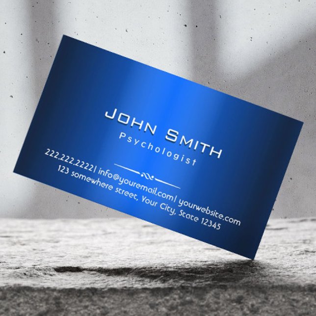 Psychologist Modern Blue Metal Business Card (Creator Uploaded)