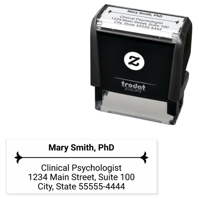 Psychologist Name Title Business Return Address Self-inking Stamp (In Situ)