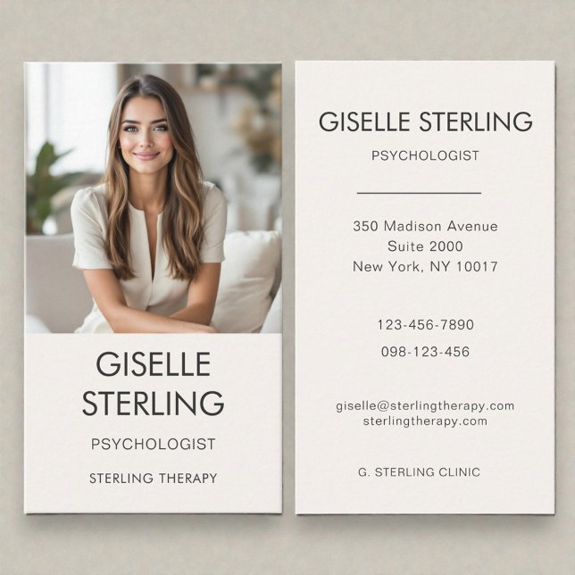 Psychologist Neutral Beige Photo Business Card (Creator Uploaded)