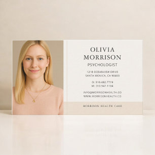Psychologist Neutral Beige Photo Business Card