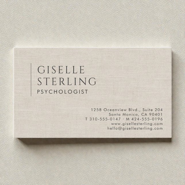 Psychologist Neutral Linen Beige Business Card (Creator Uploaded)