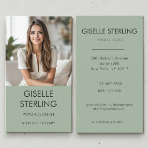 Psychologist Photo Sage Green Business Card