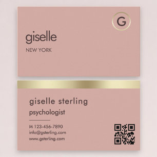 Psychologist Pink Gold QR Code Business Card