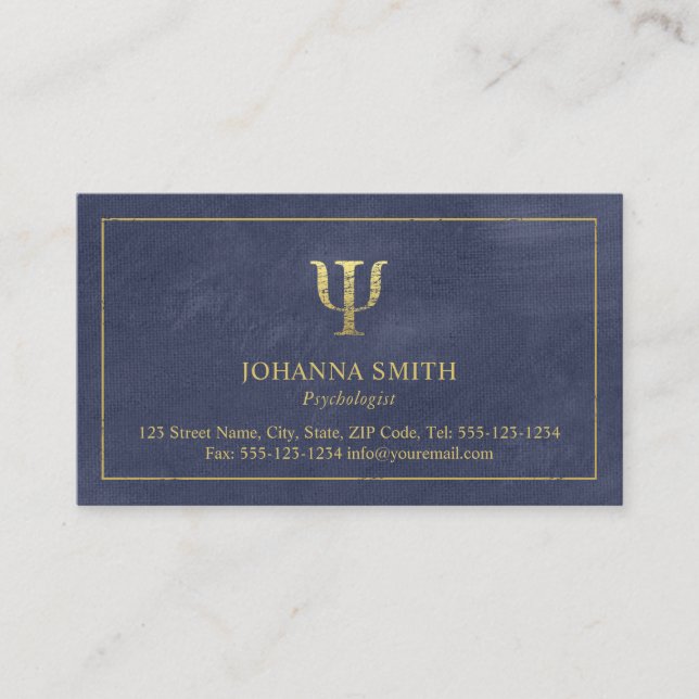 Psychologist Psi Symbol Blue Canvas Golden Frame Appointment Card (Front)