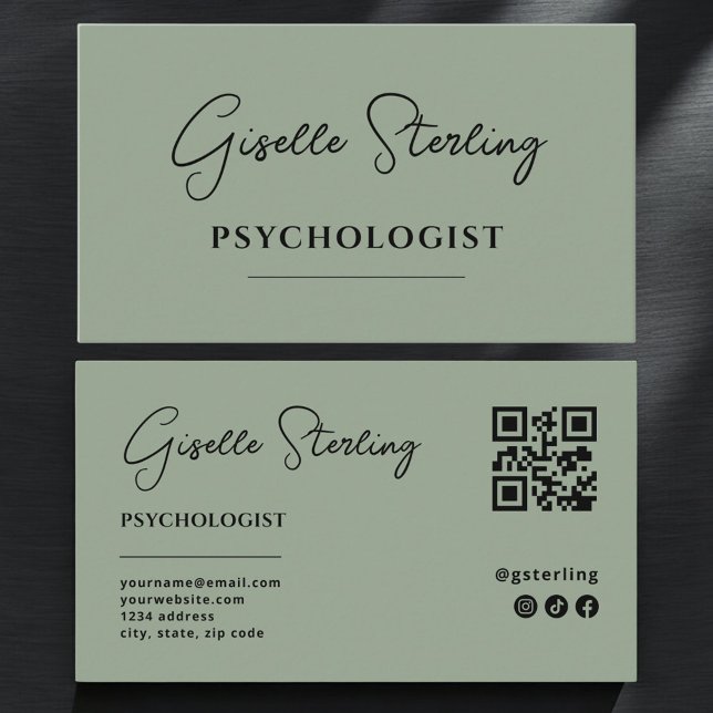 Psychologist Sage Green QR Code Business Card (Creator Uploaded)