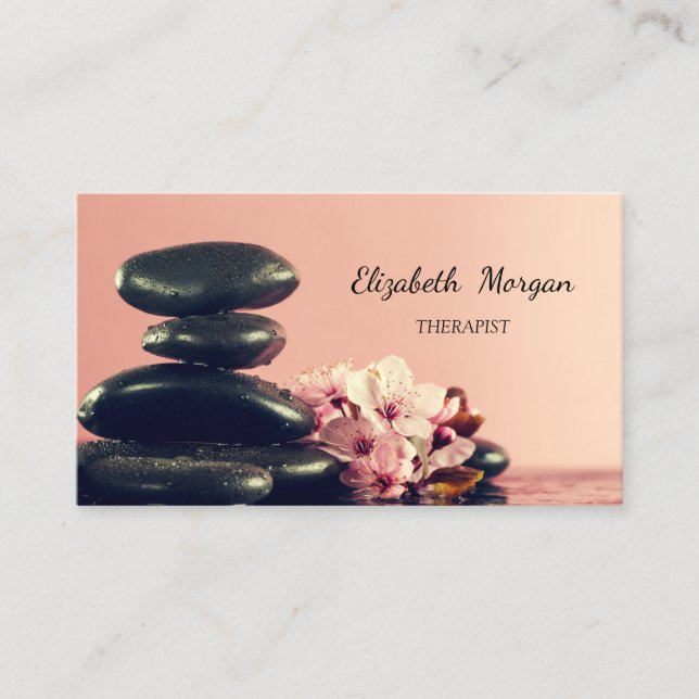 Psychologist Therapist Black  Zen Stones Flower Business Card (Front)