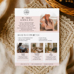 Psychologist Therapist Logo Photo Blush Flyer<br><div class="desc">This thoughtfully designed flyer is ideal for licensed psychologists and therapists looking to communicate expertise with warmth and clarity. Its soft blush palette, rounded portrait frame, and refined serif typography create a welcoming yet polished impression, making it perfect for both clinical and creative therapeutic practices. Feature your name, logo, and...</div>