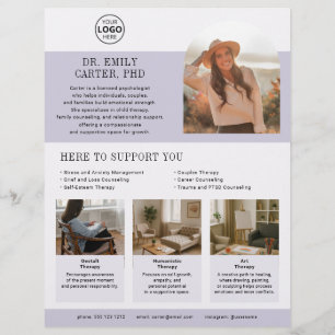 Psychologist Therapist Logo Photo Purple Lavender Flyer