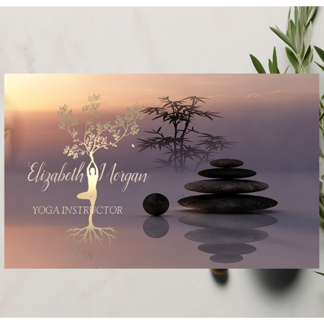 Psychologist Therapist,Stones,Gold Tree Silhouette Business Card (Creator Uploaded)