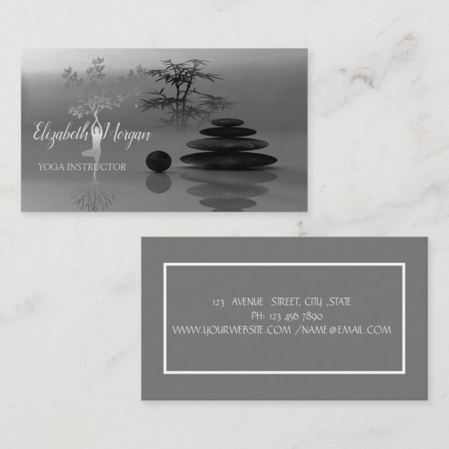 Psychologist Therapist,Stones,Grey Tree Silhouette Business Card (Front/Back)