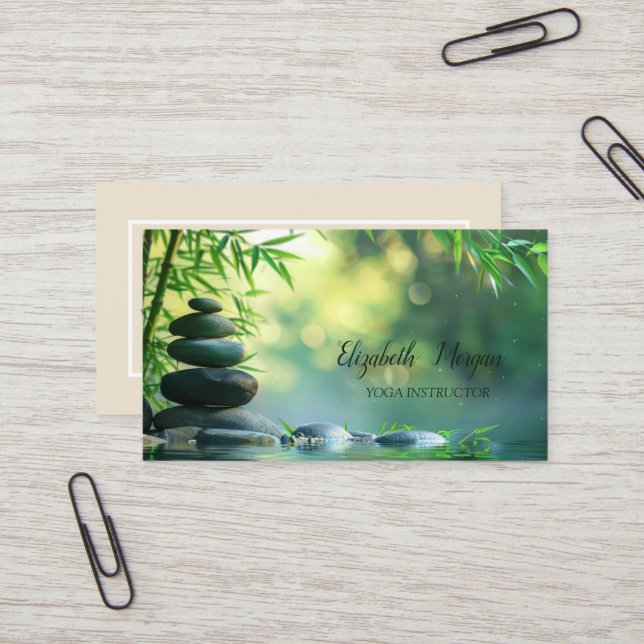 Psychologist Therapist,Stones,Landscape Green Business Card (Front/Back In Situ)