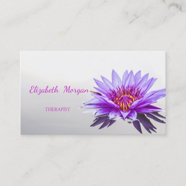 Psychologist Therapist Zen,Purple Lotus Flower Business Card (Front)