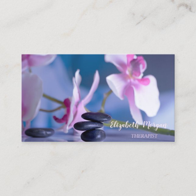 Psychologist Therapist Zen,Stones, Orchid Business Card (Front)