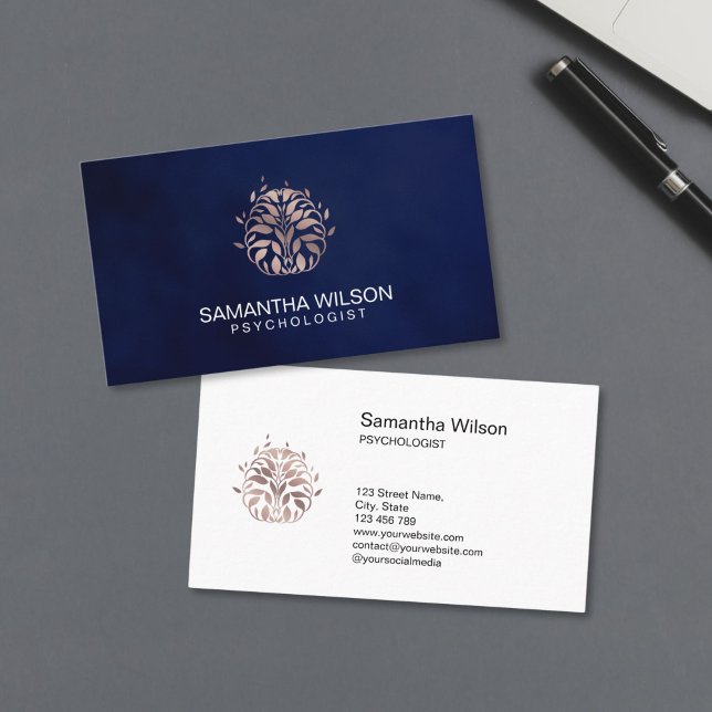Psychologist Therapy Counsellor Psychiatrist Brain Business Card (rose gold organic shaped brain logo)