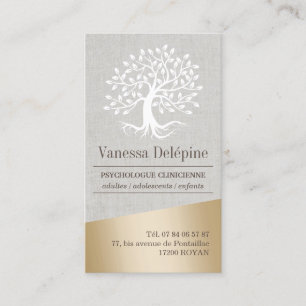 Psychologist Tree of Life Stylish Gold & Linen Appointment Card