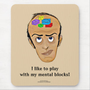 Psychology Humour Cartoon/Man with Mental Blocks Mouse Mat