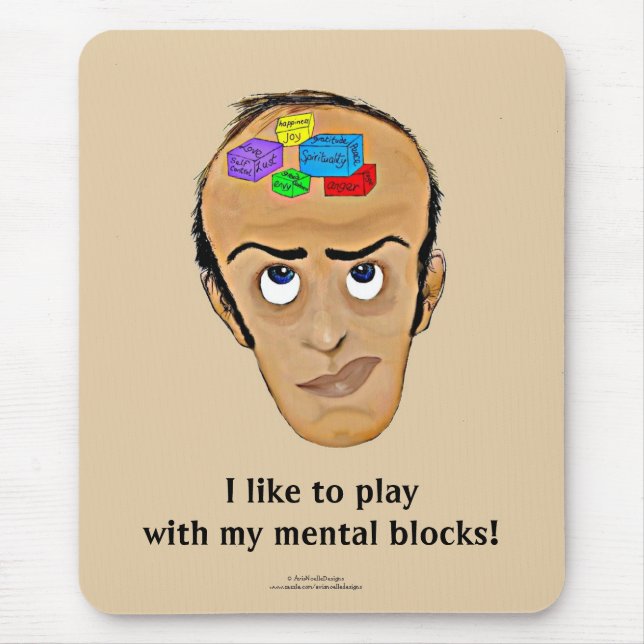 Psychology Humour Cartoon/Man with Mental Blocks Mouse Mat (Front)