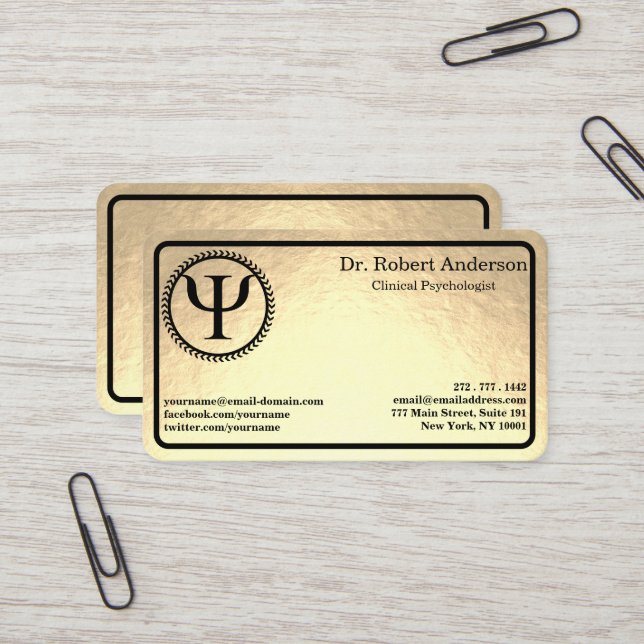 Psychology Psi Symbol Clinical Psychologist  Business Card (Front/Back In Situ)