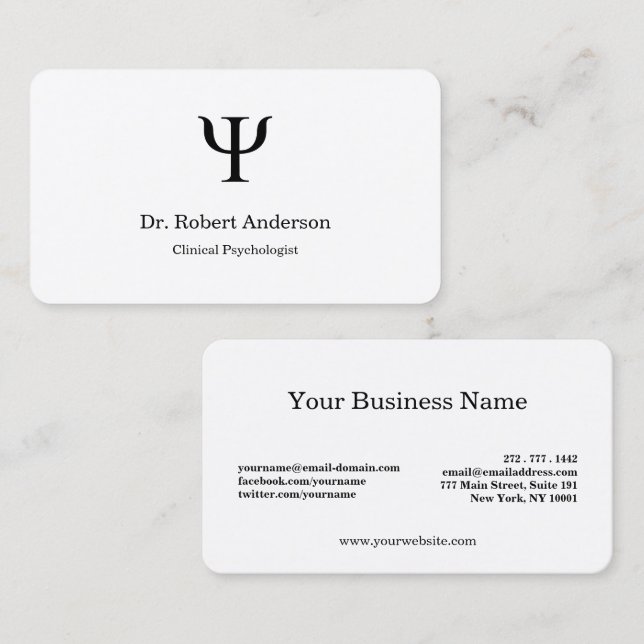 Psychology Psi Symbol Clinical Psychologist  Business Card (Front/Back)